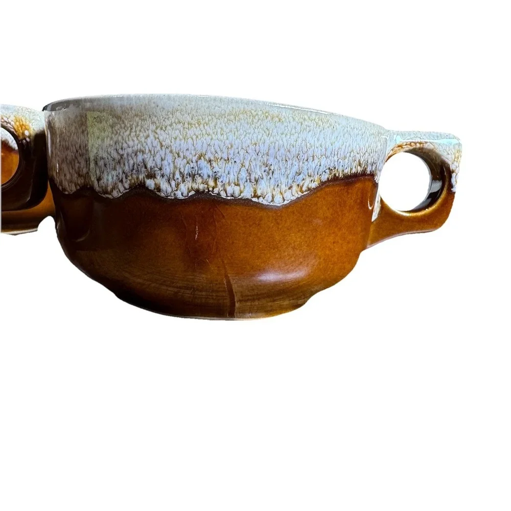 Monmouth Western Stoneware Brown Drip Pottery‎ Soup Chili Bowl Mugs Set of 4 VTG